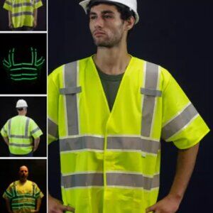 Alpha Workwear Hi Vis Safety Vest 2XL Class 3 Glow in the Dark Reflective Work